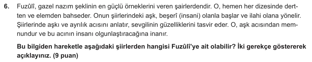 10. Sınıf Türk Dili ve Edebiyatı 2025-2026 2. Dönem 1. Yazılı Ortak Sınav 6. Soru (Sabah Oturumu) görseli