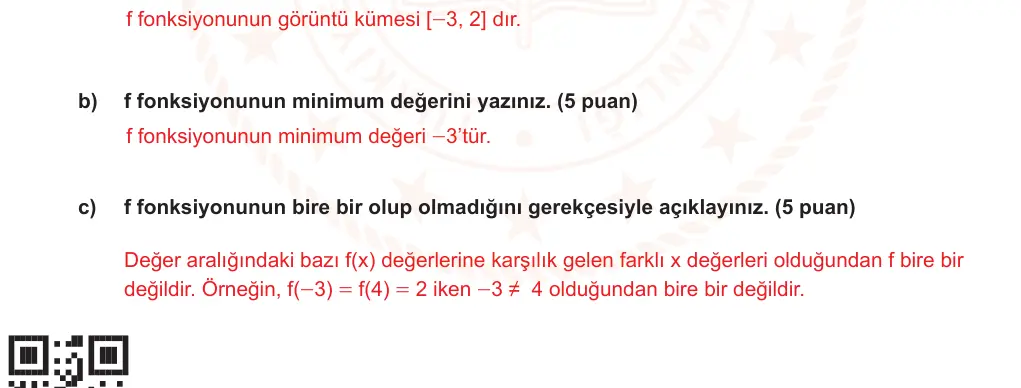 10. Sınıf Matematik 2025-2026 2. Dönem 1. Yazılı Ortak Sınav 1. Soru (Öğle Oturumu, Mazeret Sınavı) resmi çözüm görseli