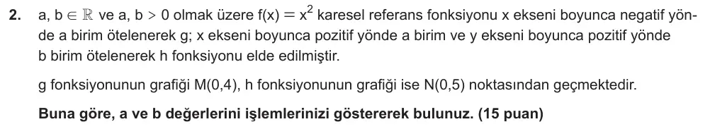 10. Sınıf Matematik 2025-2026 2. Dönem 1. Yazılı Ortak Sınav 2. Soru (Öğle Oturumu, Mazeret Sınavı) görseli