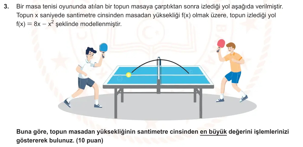 10. Sınıf Matematik 2025-2026 2. Dönem 1. Yazılı Ortak Sınav 3. Soru (Öğle Oturumu, Mazeret Sınavı) görseli