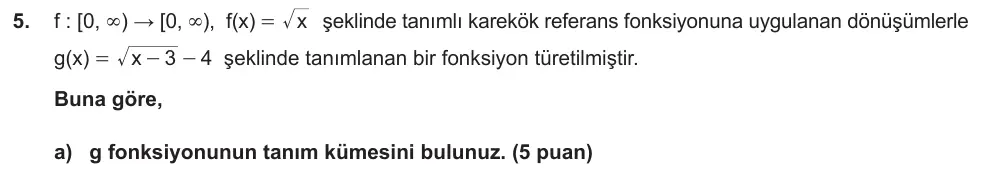 10. Sınıf Matematik 2025-2026 2. Dönem 1. Yazılı Ortak Sınav 5. Soru (Öğle Oturumu, Mazeret Sınavı) görseli