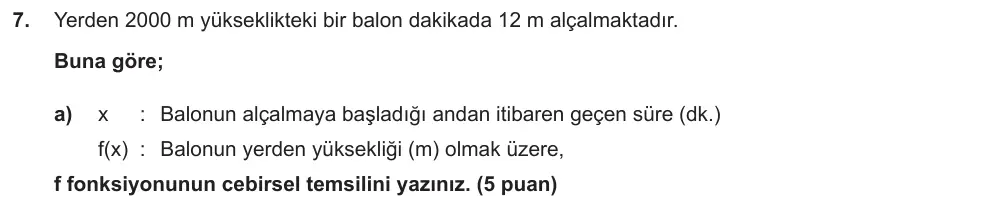 10. Sınıf Matematik 2025-2026 2. Dönem 1. Yazılı Ortak Sınav 7. Soru (Öğle Oturumu, Mazeret Sınavı) görseli