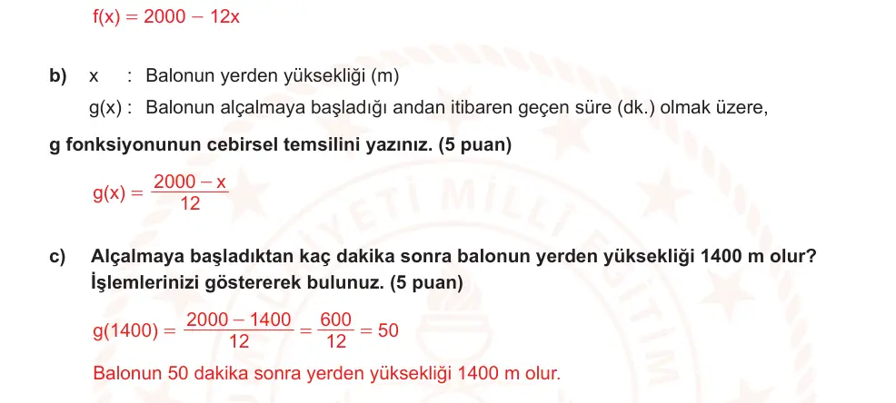 10. Sınıf Matematik 2025-2026 2. Dönem 1. Yazılı Ortak Sınav 7. Soru (Öğle Oturumu, Mazeret Sınavı) resmi çözüm görseli