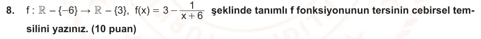 10. Sınıf Matematik 2025-2026 2. Dönem 1. Yazılı Ortak Sınav 8. Soru (Öğle Oturumu, Mazeret Sınavı) görseli