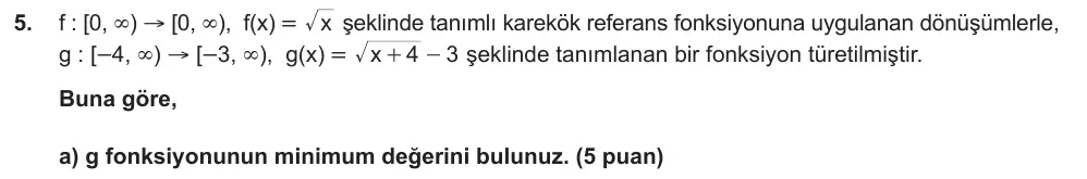 10. Sınıf Matematik 2025-2026 2. Dönem 1. Yazılı Ortak Sınav 5. Soru (Öğle Oturumu) görseli