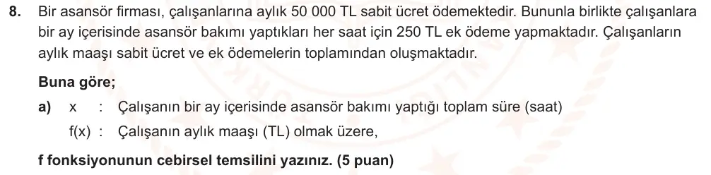 10. Sınıf Matematik 2025-2026 2. Dönem 1. Yazılı Ortak Sınav 8. Soru (Öğle Oturumu) görseli