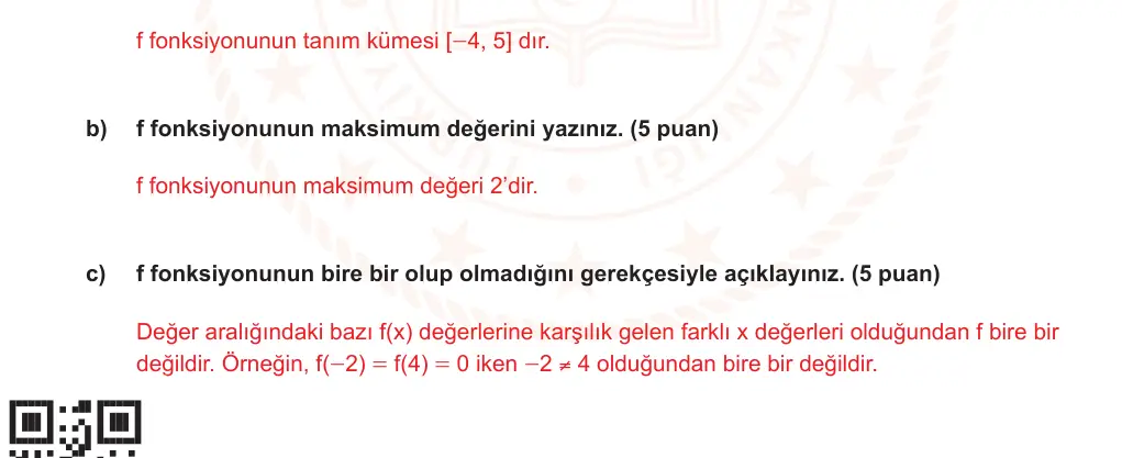 10. Sınıf Matematik 2025-2026 2. Dönem 1. Yazılı Ortak Sınav 1. Soru (Sabah Oturumu, Mazeret Sınavı) resmi çözüm görseli