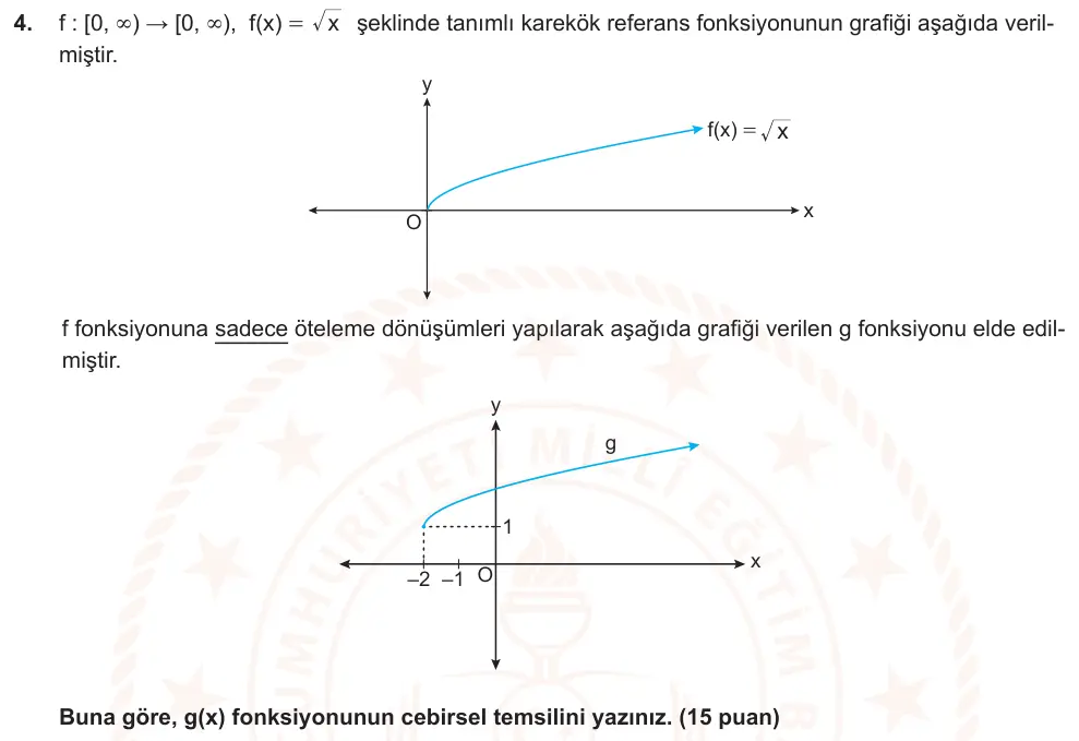 10. Sınıf Matematik 2025-2026 2. Dönem 1. Yazılı Ortak Sınav 4. Soru (Sabah Oturumu, Mazeret Sınavı) görseli