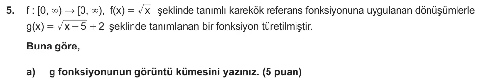 10. Sınıf Matematik 2025-2026 2. Dönem 1. Yazılı Ortak Sınav 5. Soru (Sabah Oturumu, Mazeret Sınavı) görseli