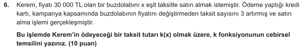 10. Sınıf Matematik 2025-2026 2. Dönem 1. Yazılı Ortak Sınav 6. Soru (Sabah Oturumu) görseli