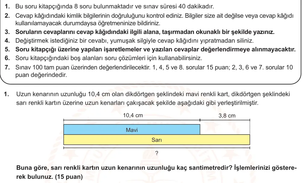 6. Sınıf Matematik 2025-2026 2. Dönem 1. Yazılı Ortak Sınav 1. Soru (Öğle Oturumu, Mazeret Sınavı) görseli