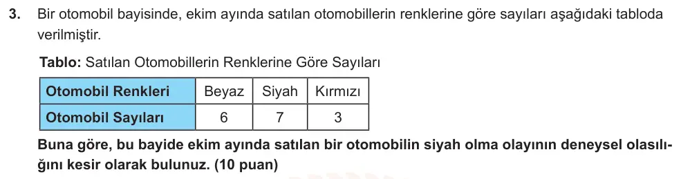 6. Sınıf Matematik 2025-2026 2. Dönem 1. Yazılı Ortak Sınav 3. Soru (Öğle Oturumu, Mazeret Sınavı) görseli