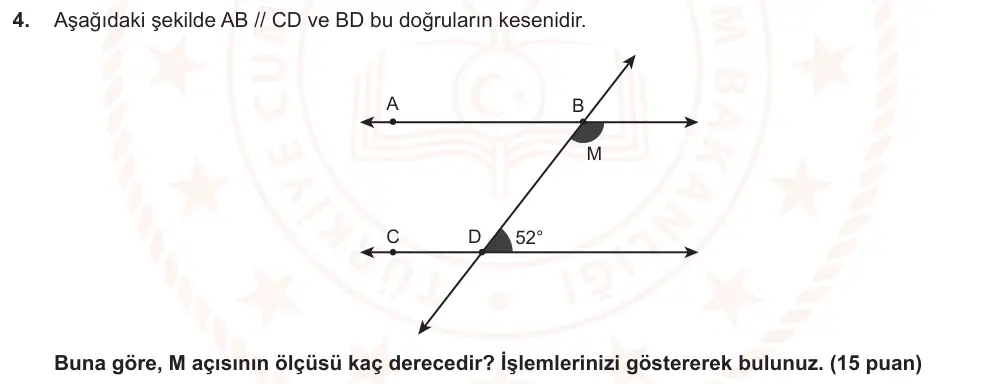 6. Sınıf Matematik 2025-2026 2. Dönem 1. Yazılı Ortak Sınav 4. Soru (Öğle Oturumu, Mazeret Sınavı) görseli