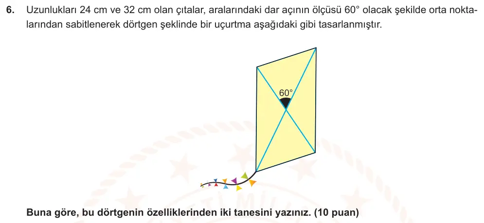 6. Sınıf Matematik 2025-2026 2. Dönem 1. Yazılı Ortak Sınav 6. Soru (Öğle Oturumu, Mazeret Sınavı) görseli