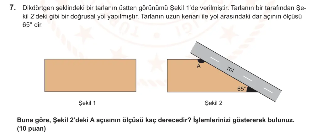 6. Sınıf Matematik 2025-2026 2. Dönem 1. Yazılı Ortak Sınav 7. Soru (Öğle Oturumu, Mazeret Sınavı) görseli