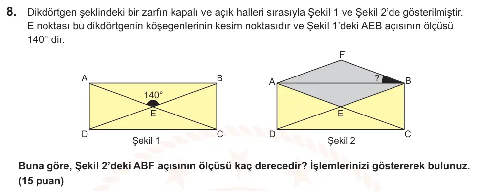 6. Sınıf Matematik 2025-2026 2. Dönem 1. Yazılı Ortak Sınav 8. Soru (Öğle Oturumu, Mazeret Sınavı) görseli