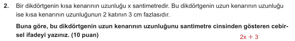 6. Sınıf Matematik 2025-2026 2. Dönem 1. Yazılı Ortak Sınav 2. Soru (Öğle Oturumu) görseli