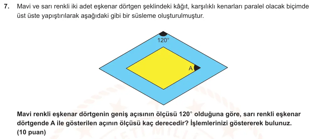 6. Sınıf Matematik 2025-2026 2. Dönem 1. Yazılı Ortak Sınav 7. Soru (Öğle Oturumu) görseli
