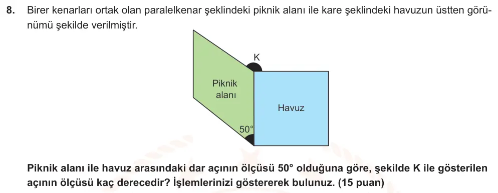 6. Sınıf Matematik 2025-2026 2. Dönem 1. Yazılı Ortak Sınav 8. Soru (Öğle Oturumu) görseli