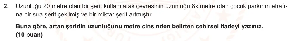 6. Sınıf Matematik 2025-2026 2. Dönem 1. Yazılı Ortak Sınav 2. Soru (Sabah Oturumu, Mazeret Sınavı) görseli