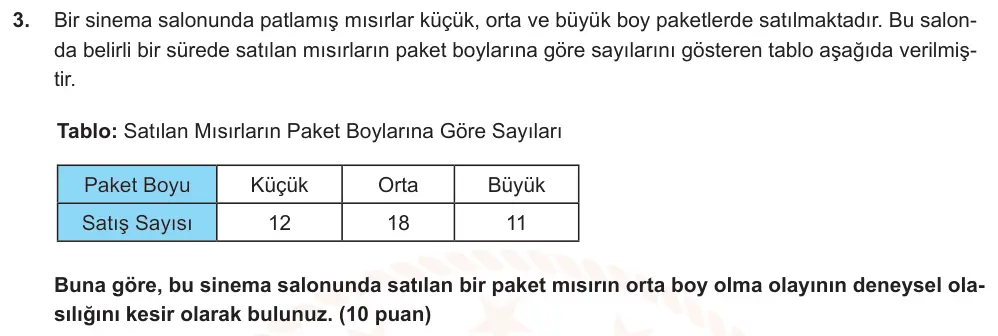 6. Sınıf Matematik 2025-2026 2. Dönem 1. Yazılı Ortak Sınav 3. Soru (Sabah Oturumu, Mazeret Sınavı) görseli
