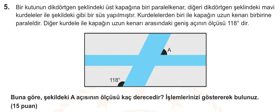 6. Sınıf Matematik 2025-2026 2. Dönem 1. Yazılı Ortak Sınav 5. Soru (Sabah Oturumu, Mazeret Sınavı) görseli