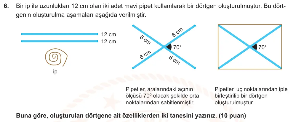 6. Sınıf Matematik 2025-2026 2. Dönem 1. Yazılı Ortak Sınav 6. Soru (Sabah Oturumu, Mazeret Sınavı) görseli