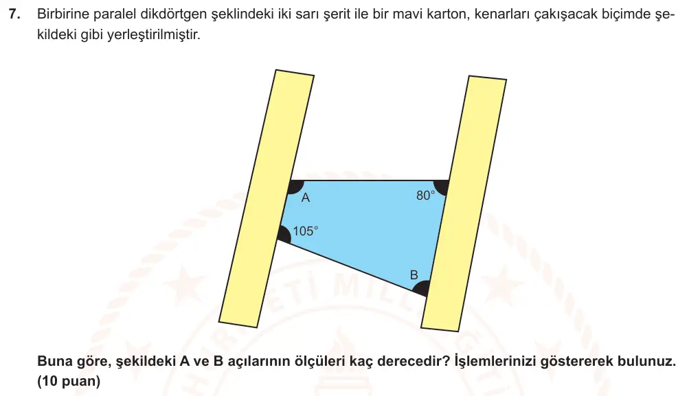 6. Sınıf Matematik 2025-2026 2. Dönem 1. Yazılı Ortak Sınav 7. Soru (Sabah Oturumu, Mazeret Sınavı) görseli