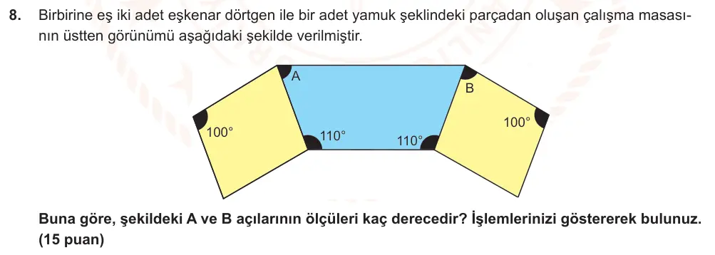 6. Sınıf Matematik 2025-2026 2. Dönem 1. Yazılı Ortak Sınav 8. Soru (Sabah Oturumu, Mazeret Sınavı) görseli