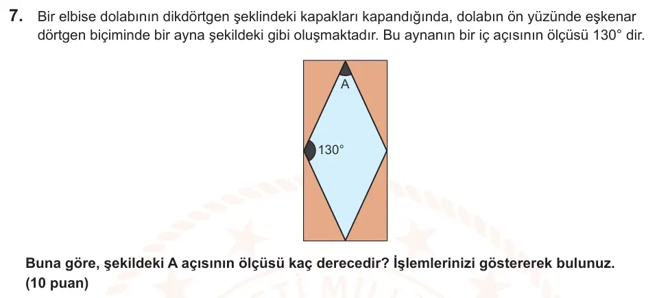 6. Sınıf Matematik 2025-2026 2. Dönem 1. Yazılı Ortak Sınav 7. Soru (Sabah Oturumu) görseli