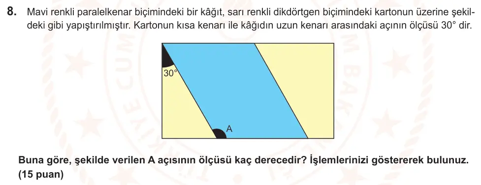 6. Sınıf Matematik 2025-2026 2. Dönem 1. Yazılı Ortak Sınav 8. Soru (Sabah Oturumu) görseli