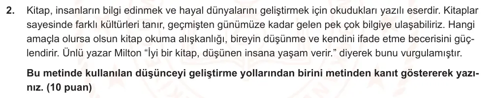 6. Sınıf Türkçe 2025-2026 2. Dönem 1. Yazılı Ortak Sınav 2. Soru (Öğle Oturumu, Mazeret Sınavı) görseli
