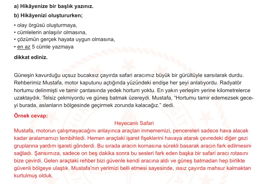 6. Sınıf Türkçe 2025-2026 2. Dönem 1. Yazılı Ortak Sınav 8. Soru (Öğle Oturumu, Mazeret Sınavı) resmi çözüm görseli