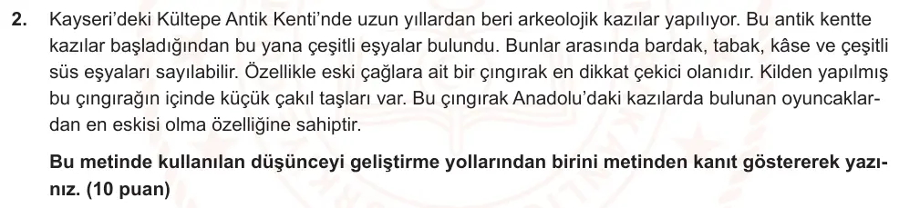 6. Sınıf Türkçe 2025-2026 2. Dönem 1. Yazılı Ortak Sınav 2. Soru (Öğle Oturumu) görseli