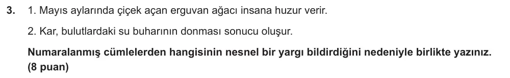 6. Sınıf Türkçe 2025-2026 2. Dönem 1. Yazılı Ortak Sınav 3. Soru (Öğle Oturumu) görseli