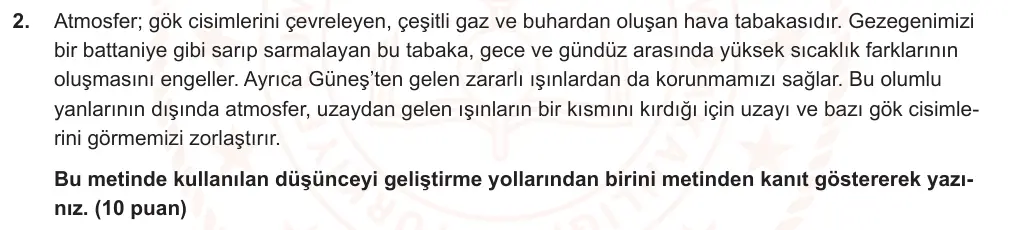 6. Sınıf Türkçe 2025-2026 2. Dönem 1. Yazılı Ortak Sınav 2. Soru (Sabah Oturumu, Mazeret Sınavı) görseli