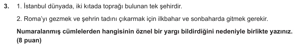 6. Sınıf Türkçe 2025-2026 2. Dönem 1. Yazılı Ortak Sınav 3. Soru (Sabah Oturumu, Mazeret Sınavı) görseli