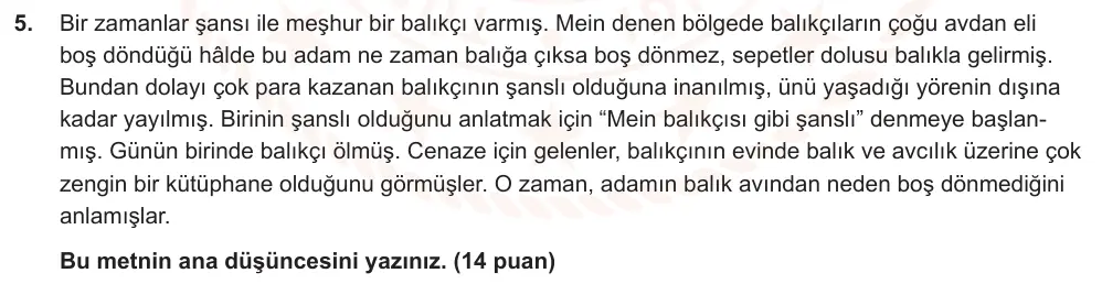 6. Sınıf Türkçe 2025-2026 2. Dönem 1. Yazılı Ortak Sınav 5. Soru (Sabah Oturumu, Mazeret Sınavı) görseli