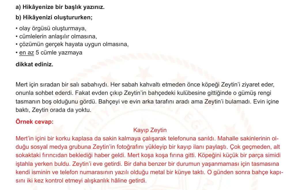 6. Sınıf Türkçe 2025-2026 2. Dönem 1. Yazılı Ortak Sınav 8. Soru (Sabah Oturumu, Mazeret Sınavı) resmi çözüm görseli