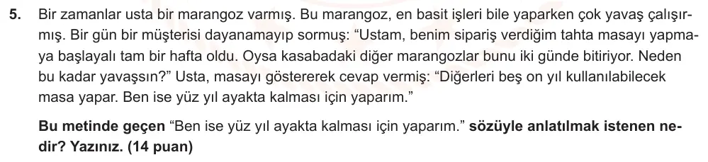 6. Sınıf Türkçe 2025-2026 2. Dönem 1. Yazılı Ortak Sınav 5. Soru (Sabah Oturumu) görseli