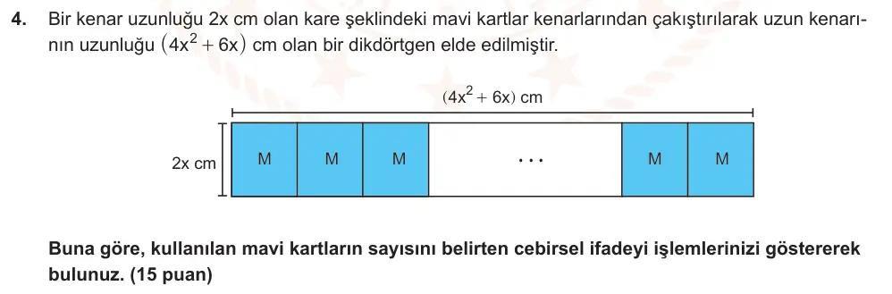 8. Sınıf Matematik 2025-2026 2. Dönem 1. Yazılı Ortak Sınav 4. Soru (Öğle Oturumu, Mazeret Sınavı) görseli