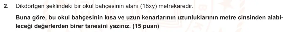 8. Sınıf Matematik 2025-2026 2. Dönem 1. Yazılı Ortak Sınav 2. Soru (Öğle Oturumu) görseli