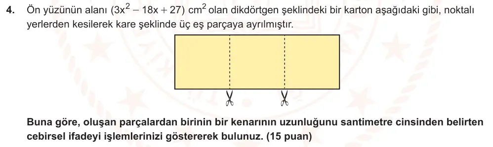 8. Sınıf Matematik 2025-2026 2. Dönem 1. Yazılı Ortak Sınav 4. Soru (Öğle Oturumu) görseli