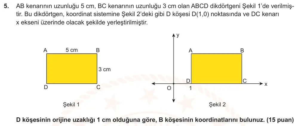 8. Sınıf Matematik 2025-2026 2. Dönem 1. Yazılı Ortak Sınav 5. Soru (Öğle Oturumu) görseli