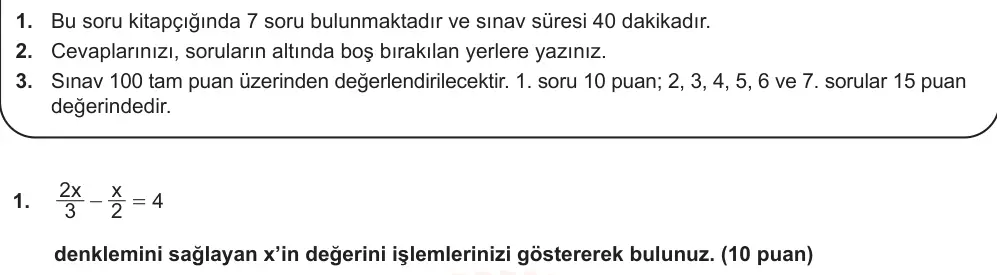 8. Sınıf Matematik 2025-2026 2. Dönem 1. Yazılı Ortak Sınav 1. Soru (Sabah Oturumu, Mazeret Sınavı) görseli