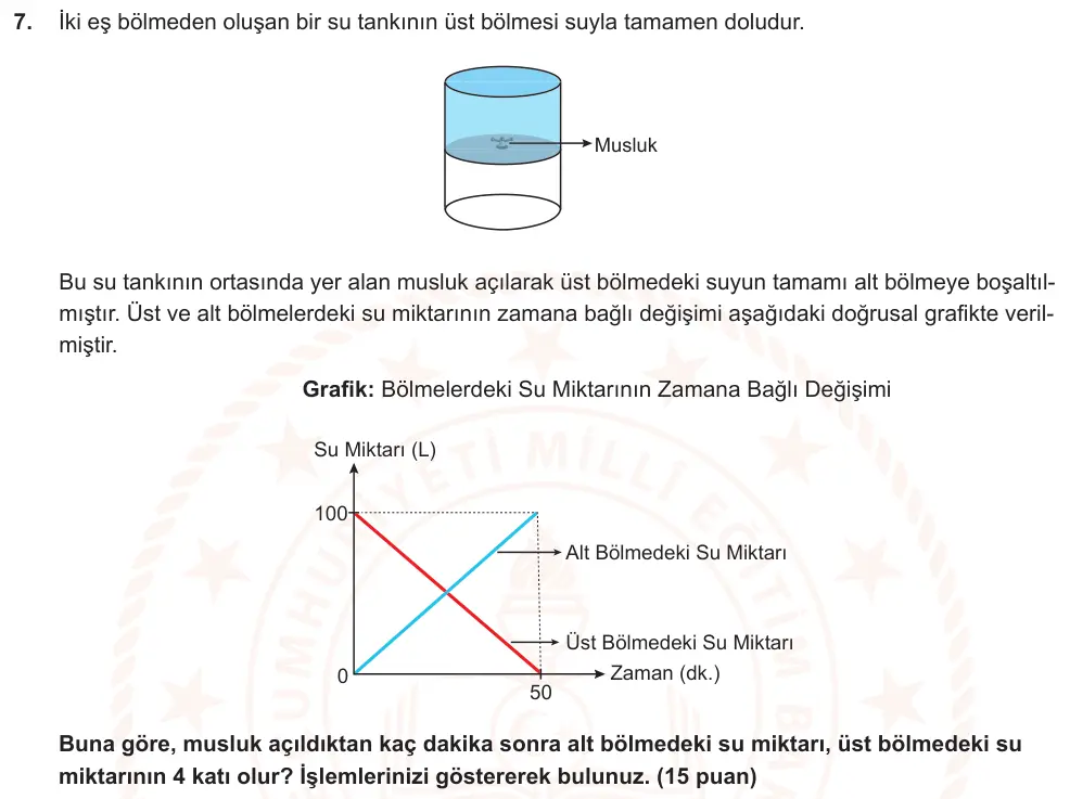 8. Sınıf Matematik 2025-2026 2. Dönem 1. Yazılı Ortak Sınav 7. Soru (Sabah Oturumu, Mazeret Sınavı) görseli