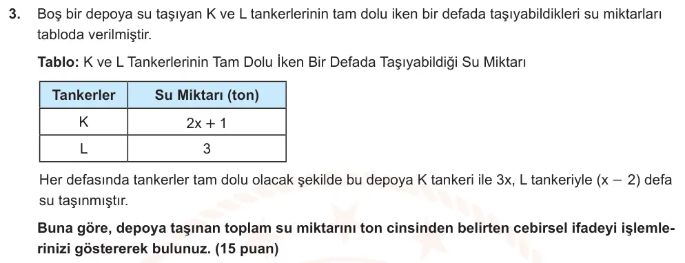 8. Sınıf Matematik 2025-2026 2. Dönem 1. Yazılı Ortak Sınav 3. Soru (Sabah Oturumu) görseli