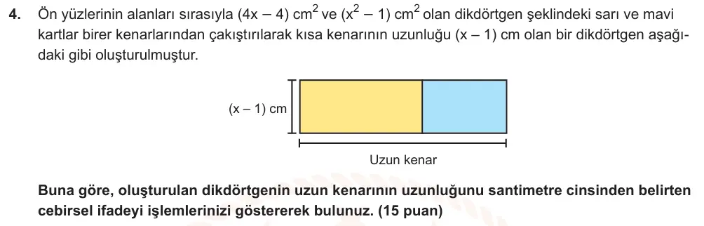 8. Sınıf Matematik 2025-2026 2. Dönem 1. Yazılı Ortak Sınav 4. Soru (Sabah Oturumu) görseli