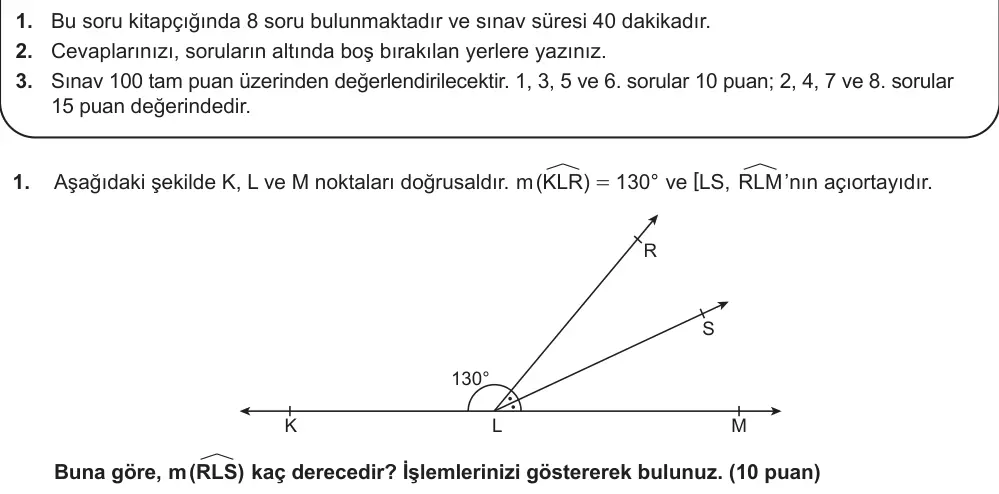 7. Sınıf Matematik 2025-2026 2. Dönem 2. Yazılı Ortak Sınav 1. Soru (Öğle Oturumu) görseli