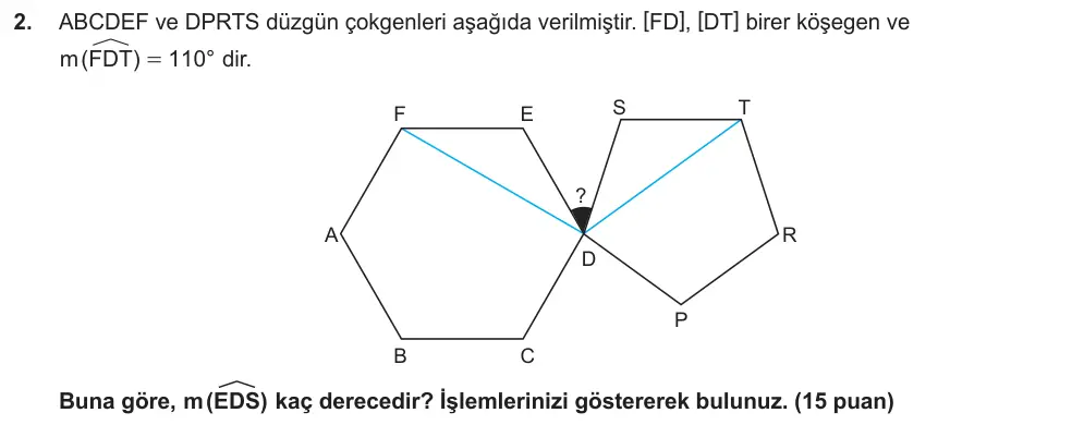 7. Sınıf Matematik 2025-2026 2. Dönem 2. Yazılı Ortak Sınav 2. Soru (Öğle Oturumu) görseli